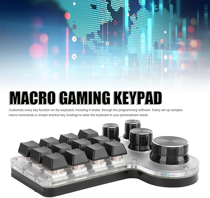 Zopsc USB Macro Mechanical Gaming Keyboard 12 Keys 4 Knobs BT Wired USB Dual Mode Connection Custom Macro Programming Keyboard Hot Swappable Red Switch