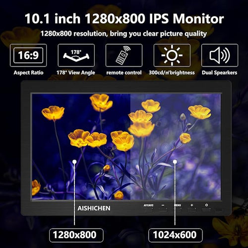 10.1 Inch Small Monitor Raspberry Pi Display Built-in Speakers Mini Screen1280 x 800 HDMI Monitor 60 Hz 5ms IPS Screen Display w/Remote Control HDMI VGA AV BNC Input(10.1-1280x800P)
