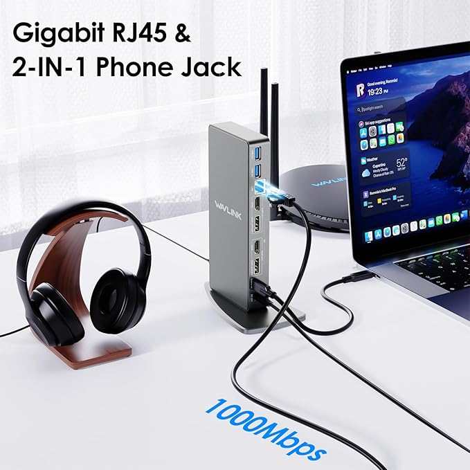 DisplayLink Docking Station Dual MonitorWAVLINK 14-in-1 USB-C/A Laptop Dock with 2x5K HDMI2x5K DP1000Mbps Ethernet6 USB 3.0Audio&ampMicfor New MacBook Neo M1/M2/IntelDellHPSurface Pro