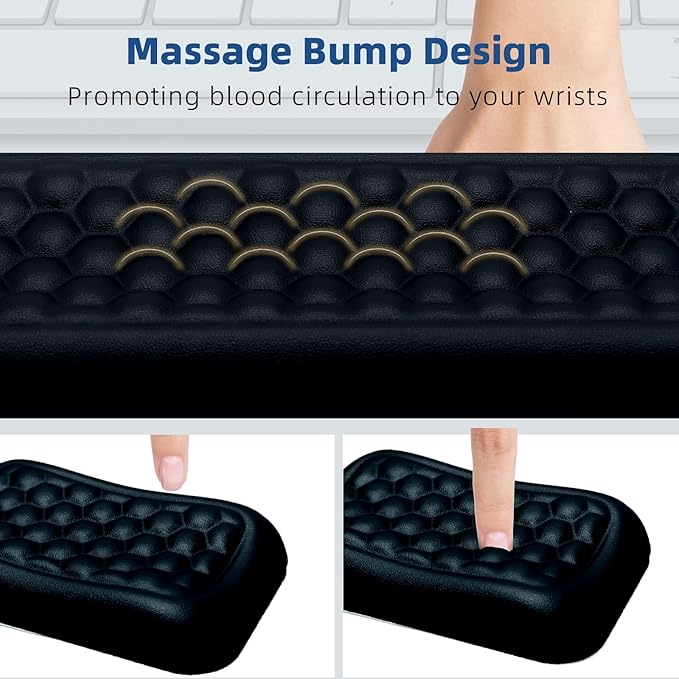Keyboard Mouse Wrist Rest Pad Comfort Memory Foam Wrist Rest with Non-Slip Silicone Base Leather Surface Ergonomic Keyboard Mouse Wrist Support for Typing Pain Relief (Matte Black)
