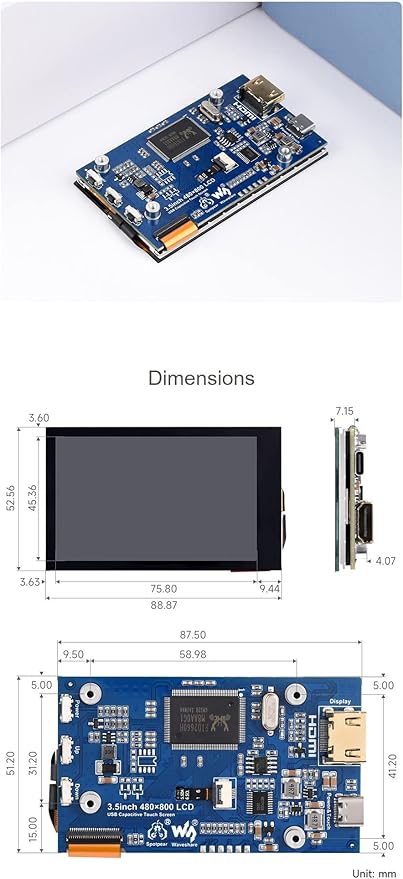 3.5 Inch LCD Display 3.5inch HDMI Touch Screen Touchscreen for Raspberry Pi 4B+ 4B 3B+ 3B 2B+ Zero W WH 2 W Jetson Nano PC 480x800 Adjustable Brightness IPS Display