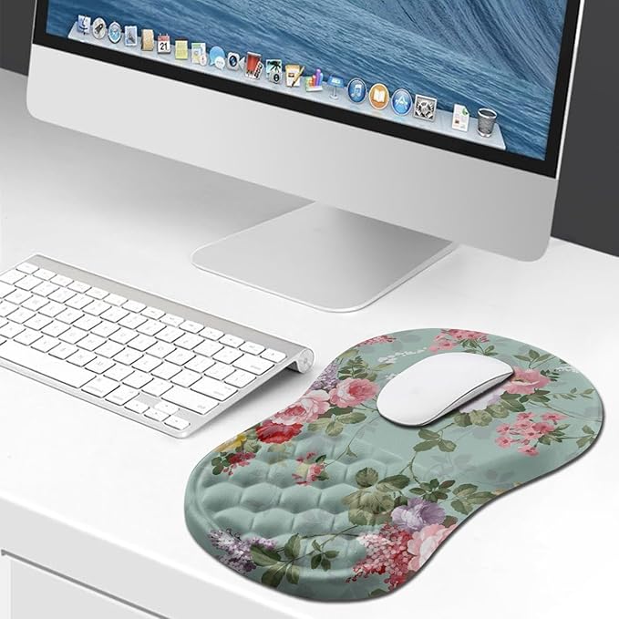 Hokafenle Ergonomic Mouse Pad Wrist Support Wrist Rest Mousepad for Carpal Tunnel Pain Relief with Integrated Memory Foam Slope Massage Bulge (11.8x7.9 inchGraceful Peony