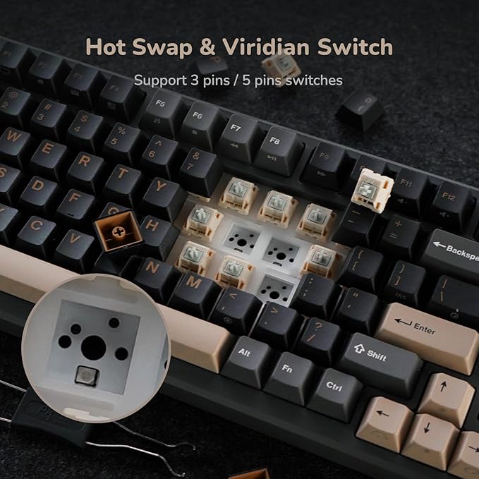 RK ROYAL KLUDGE M75 Wireless Mechanical Keyboard 2.4Ghz/BT5.1/USB-C Gaming Keyboard 75% Layout 81 Keys Gasket Mount with OLED Display &amp Knob RGB Backlight Hot-Swappable Light Switch Grey