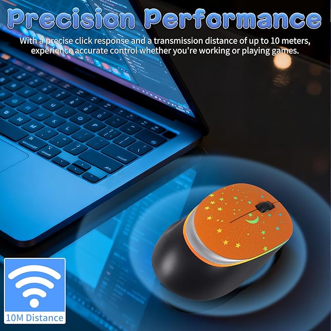 elec Space Bluetooth Wireless Mouse with Starry Sky RGB Backlight - Ergonomic Dual Mode Rechargeable Mouse Type-C Charging - Perfect for Office Gaming &amp Travel (Orange)