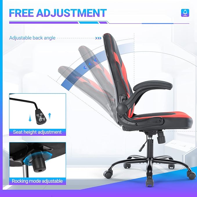 Yapamar Gaming ChairPU Leather Ergonomic Office Chair Swivel Computer Gaming Chair with Lumbar Support - Red