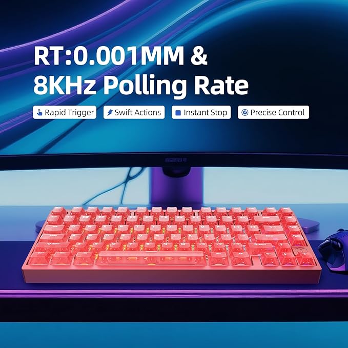 MG75MAX 81 Keys Wired Magnetic Switch Keyboard 256KHZ Single Key Scan Rate PCB Nano-Coating Waterproof Hall Effect 8KHZ/ARGB/CNC Aluminum Gaming Keyboard(Red)