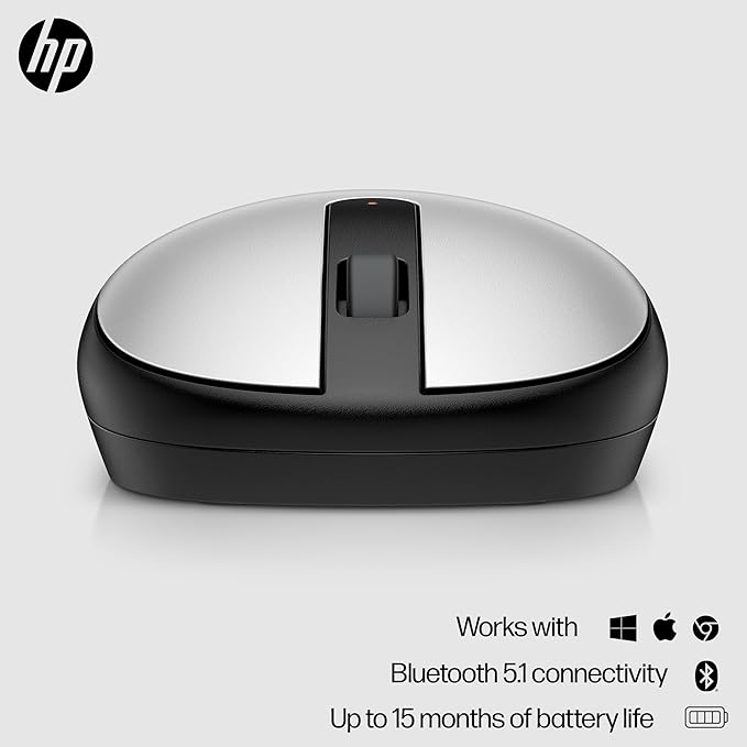 HP 240 Bluetooth Mouse-Silver Bluetooth 5.1 Wireless Swift Pair 1600 DPI accurate tracking 3 Buttons Slim Portable 2-year battery for Wins PC laptop Notebook Mac and Chromebook (43N04AA#ABA)