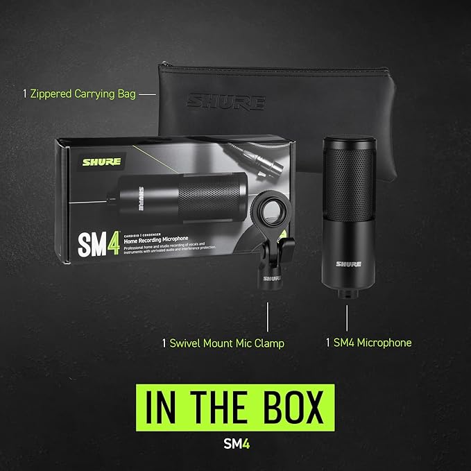 Shure SM4-K Studio Condenser Microphone – XLR Mic for Home Studio Recording Vocals &amp Instruments with Mix-Ready Sound &amp All-Metal Construction Black