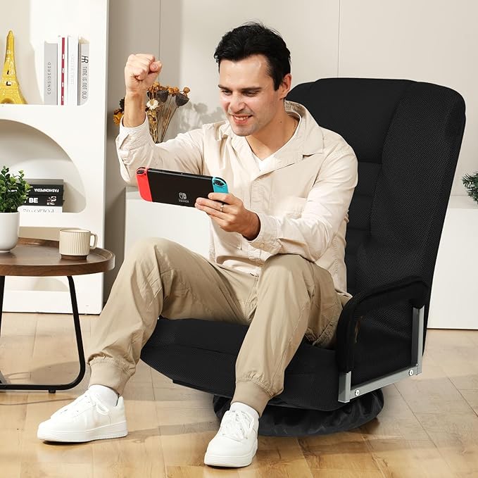 Swivel Gaming Chair Multipurpose 2PACK Floor Gaming Chair for Playing Video Games TV Reading w/Armrest Lumbar Support &amp 6 Adjustable Postion Backrest for Adults Black