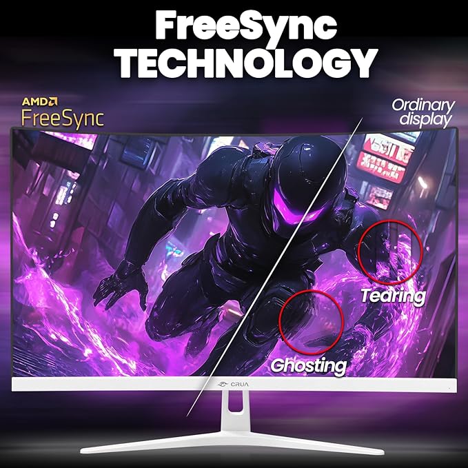 CRUA 27 Curved Gaming Monitor FHD 1920x1080P 165Hz/200Hz Computer Monitor 1800R VA Screen 120% sRGB Support AMD FreeSync Blue Light Filter HDMI &amp DP Wall Mount Install- White