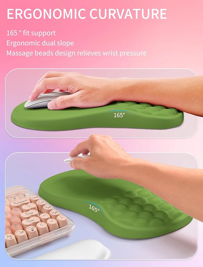 Hokafenle 2in1 Combination Wave Keyboard Wrist Rest and Ergonomic Curvature Mouse Pad Wrist Support for Relieve Wrist Pain Filled with Soft Cushion Memory Foam Dill Green