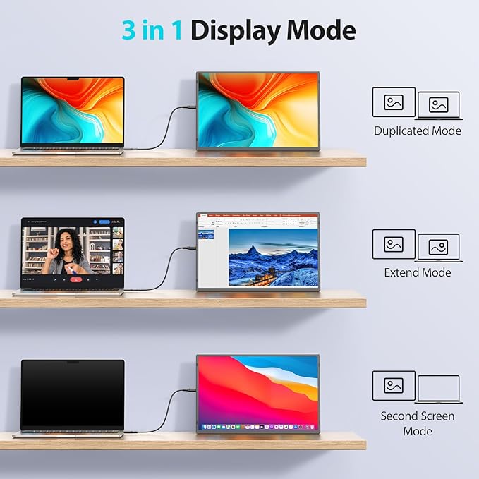 16.2'' Portable Monitor FHD 1200P USB-C/HDMI with Retractable Stand &amp Speakers Ultra-Slim Computer Display HDR Eye Care Laptop Screen Plug-Play External Monitor for MAC PC Phone PS4 Xbox