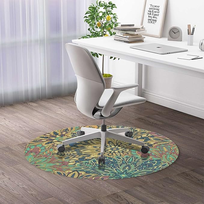 Blue Pale Coffee Gaming Chair Mat Office Chair Mat Nature Floral Branches Pattern Flowers Hardwood Floor Floor Mats Office Chair Desk Chair Anti Slip Floor Protector Paisley Diameter 39.4 in
