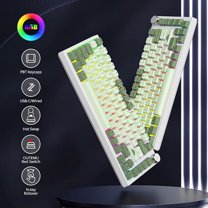 Fogruaden 75% Mechanical Gaming Keyboard - 75 Percent Matcha Hot Swappable Gasket Mount Red Switch RGB Backlit 82 Keys TKL Mechanical Keyboard with Knob