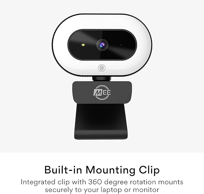 MEE audio CL8A 1080p HD Webcam with Ring Light Microphone Autofocus Low Light Correction 360° Rotation USB Streaming Web Camera for Video Calling via Zoom/Skype on Computer PC Mac Laptop Desktop