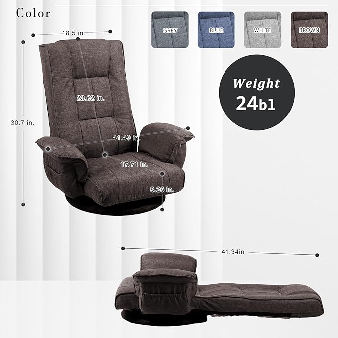 360 Degree Swivel Floor Chairs for Adults Gaming Floor Chair with Back Support 14 Angles Adjustable Comfortable Floor Lounge Chair Folding Video Game Chairs Office Bedroom 201 (Brown)