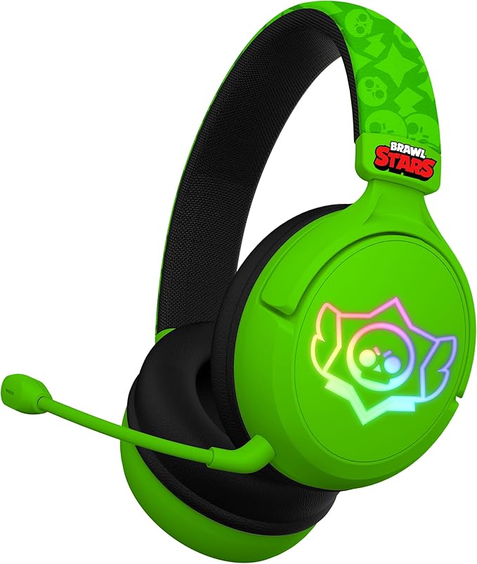 SUBSONIC - Brawl Stars Wireless Gaming Headset with LED and Detachable Microphone. Officially Licensed Gaming Headset Compatible with Consoles PCs Tablets and Smartphones - Green