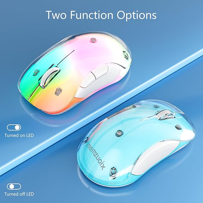 memzuoix 2.4G Wireless Mouse with Customizable Cover &amp 9-Color LED - Rechargeable Ergonomic 1400 DPI 5 Buttons USB Receiver for PC/Mac - Blue