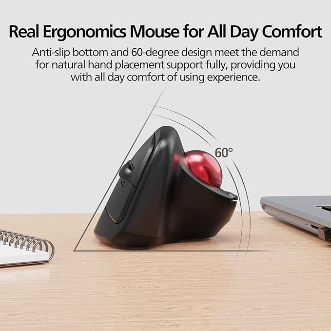 MicroPack Ergonomic Wireless Mouse with Trackball and 5 Adjustable DPI Easy Thumb Control Precise &amp Smooth Tracking. Update Bluetooth Medium-Sized Right Hand Mouse for Laptop PC Mac Windows