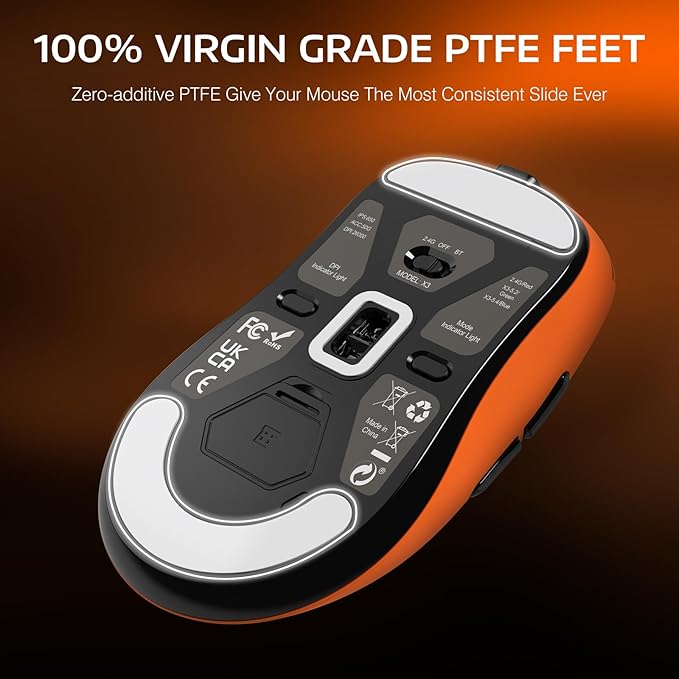 ATTACK SHARK X3 Wireless Gaming Mouse 49g Ergonomic Computer Mouse Triple Modes PAW3395 26K DPI Optical Sensor 200h Battery Life Programmable Buttons Gaming Accessories for PC/Laptop/Mac(Orange)