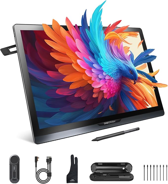 DIGIDRAW Drawing Tablet 18.4in 4K UHD with Touch Screen △E&lt1.3 99.8% sRGB 16K Pressure Battery-Free Pen Fully Laminated Anti-Glare+Anti-Fingerprint Includes Remote Control for Digital Art Animati