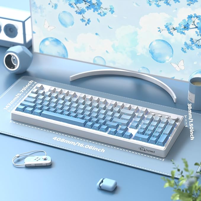 ZIYOU LANG K100 Wireless Gaming Keyboard99 Keys Tri-Mode BT/2.4GHz/USB-C Creamy Color Keyboard with Number Pad RGBMedia Knob Custom Programmable Computer Keyboards for PC/Mac/Xbox (Blue)