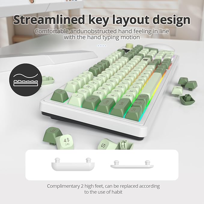 Owpkeenthy 96% Wireless Matcha Green Keyboard with Number Pad Knob 98 Keys Silent Mechanical Feeling Membrane Creamy Gaming Keyboard 3-Mode Wired/Bluetooth 5.0/2.4G for Win/Mac(98 Matcha)