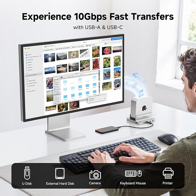 Minisopuru MINI218B MAX Mac mini M4 Dock with 4K@60 HDMI 8TB M.2 NVMe SSD Enclosure10Gbps USB C/A Mac mini M4 Hub TF&amp SD 2X USB A 2.0 Audio Aluminum Vertical Stand for Mac mini M4/M4 Pro 202