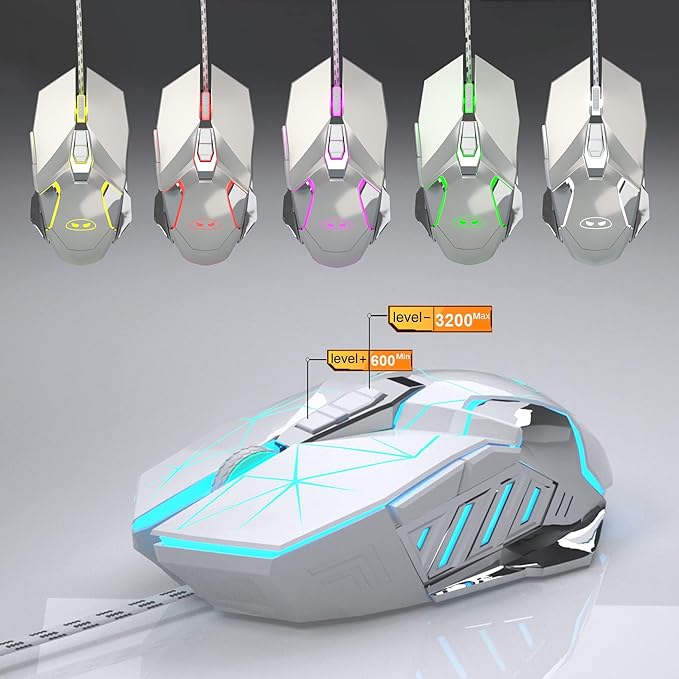 Typewriter Mechanical Gaming Keyboard and Mouse Combo Retro Punk Round Keycaps RGB Rainbow Backlit Wired Keyboard for Game and Office for Windows Laptop PC Red Switches(White)