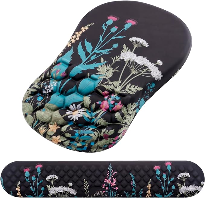 Mouse Pad Wrist Support Laokiiy 2 in1 Keyboard Wrist Rest+ Ergonomic Mouse Pad Non-Slip Wrist Rest for Computer Keyboard Made Easy Typing &amp Relieve Wrist Pain(Flower)