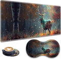 3-in-1 Large Mouse Pad Gaming Set (31.5 x 11.8 inch)+ Wrist Rest Pad + Coaster Memory Foam Gel Wrist Rest Pad for Pain Relief Stitched Edges Non-Slip Table Mat Painted Deer