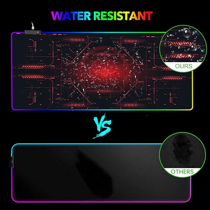 AIMSA Large Gaming Mouse Pad RGB Keyboard Led Mousepad Extended 35.4 x 15.8 inch Non-Slip Rubber Base with 14 Lighting Modes Desk Mat Red Circuit Board Motherboard
