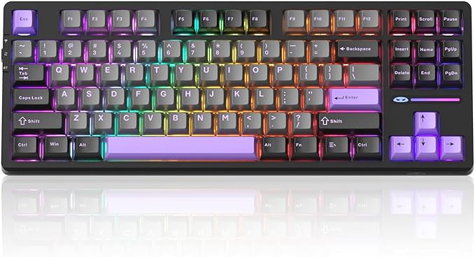 MageGee LIGHT87 Wireless Creamy Keyboard Gasket Structure Hot Swappable Mechanical Keyboards 2.4G/USB-C/BT5.0 RGB Backlit Gaming Keyboard for Win/Mac/PC 4000mAh Battery PBT Keycaps Purple