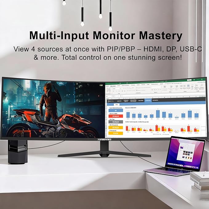 49 inch Curved Ultrawide Monitor with Remote 120Hz WDQHD(5120 x 1440p) 5K Gaming Monitor R1500 HDR 3000:1 Contrast sRGB 125% USB-C FreeSync PIP/PBP Built-in Speaker HDMI 2.1 &amp DP 1.4