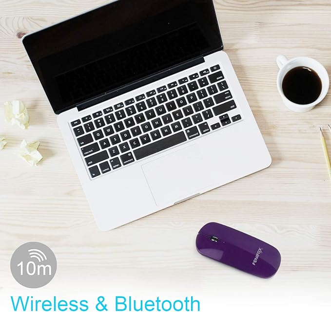 FENIFOX Bluetooth Mouse Mini Ultra-Thin Portable Mobile Optional Mice Rechargeable Compatible with PCLaptopAndroid Tablet (Purple)