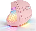 Bluetooth Wireless Dual-Mode Vertical Mouse - Silent Click Ergonomic Comfort for Office &amp Home Use Rechargeable with LED Breathing Light Compatible with Multiple Devices (Pink)