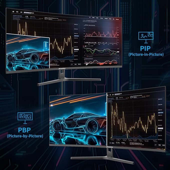 SANSUI 34-Inch Curved Gaming Monitor UWQHD 3440 x 1440 Up to 165Hz Curved 1500R - PIP/PBP 1ms(MPRT) HDR 300nits sRGB 125% DCI-P3 95%FreeSyncHDMIx2DP1.4(Cable Included)