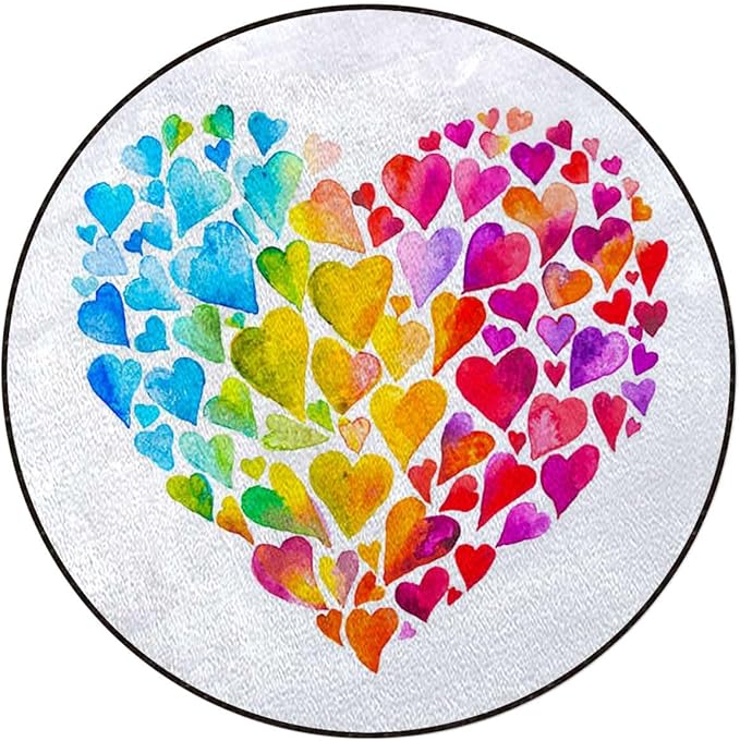 Multicolor Office Chair Mat Hardwood Floor Computer Desk Mat Anti-Slip Gaming Chair Mat Round Floor Mat Durable Floor Protector Watercolor Hearts White Background Diameter 51 in