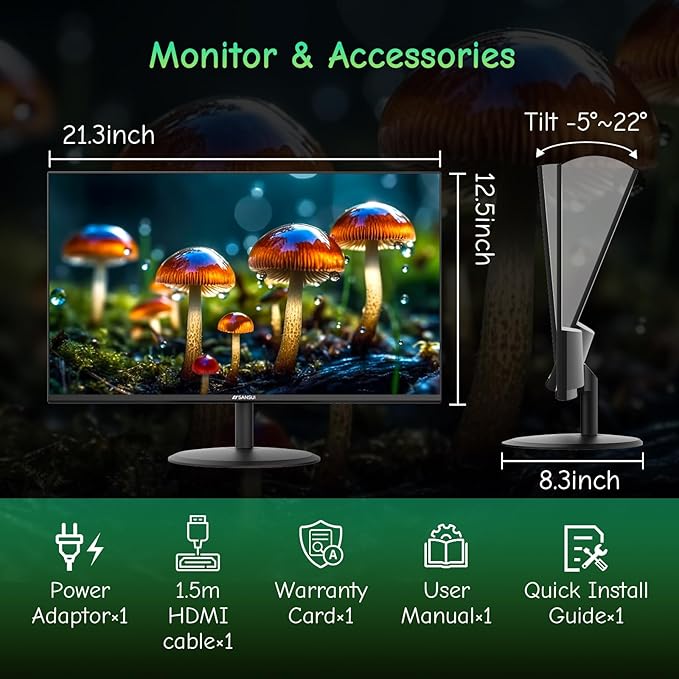 SANSUI Computer Monitor 24 inch Eye Care FHD 1080P Display HDMIVGA Ports with 178° Viewing Angle/Frame-Less/Tilt/VESA Compatible for Office and Home