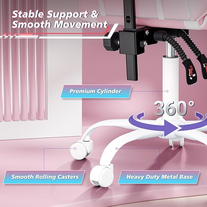 Magshion Gaming Chair for Adults Ergonomic Computer Chair with Linkage Armrests Height Adjustable Gamer Chair with Footrest and Headrest for Home Office 350 Lbs Capacity Pink/White