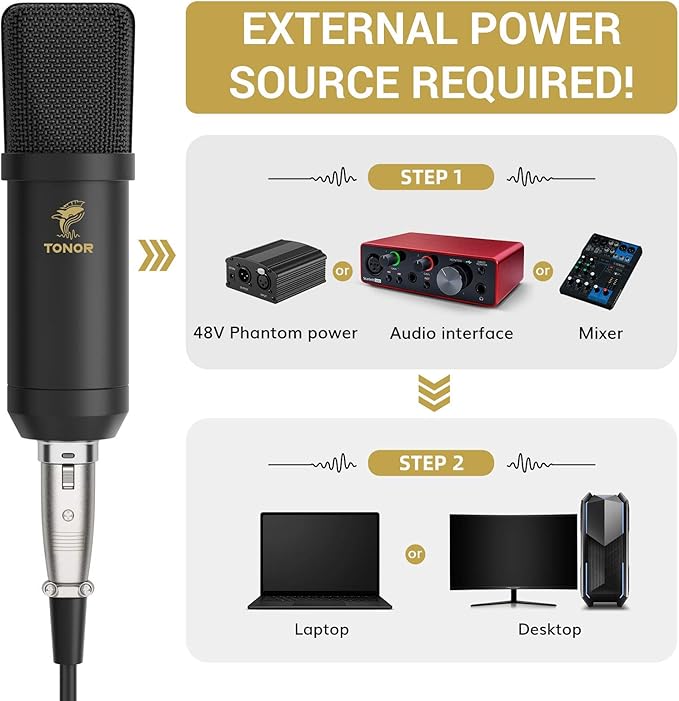 TONOR XLR Condenser Microphone Professional Cardioid Studio Mic Kit with T20 Boom Arm Shock Mount Pop Filter for Recording Podcasting Voice Over Streaming Home Studio YouTube (TC20)