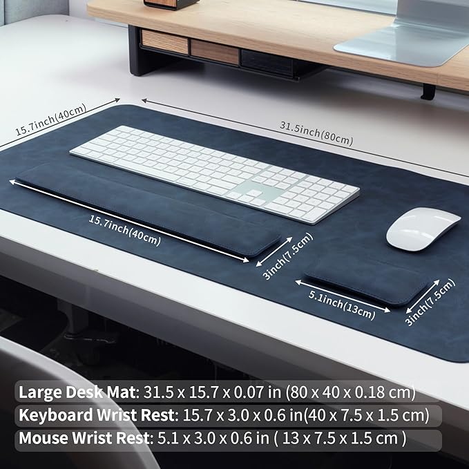 RENMTURE Large Mouse Pad and Keyboard Wrist Rest Desk Pad for Keyboard and Mouse Large Gaming Mouse Pad with Wrist Support Desk Mat for Work and Gaming (Blue)