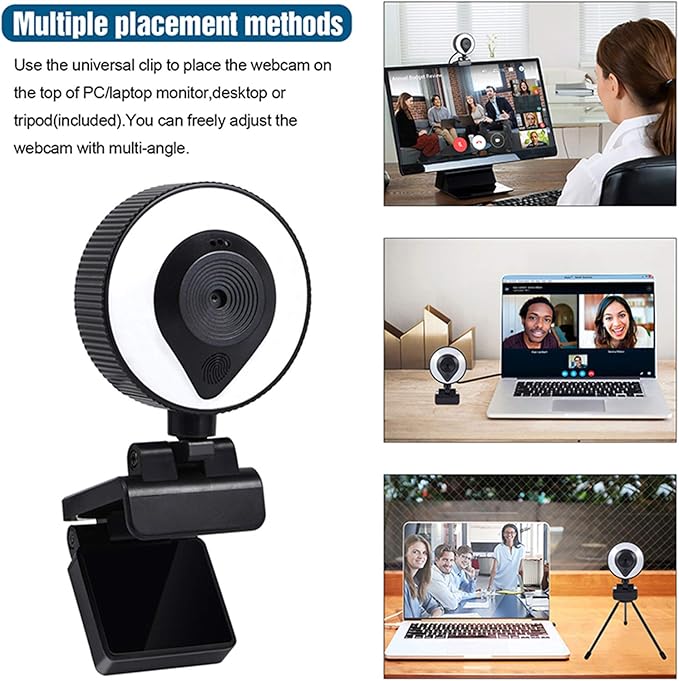 1080p Webcam AutoFocus 2K Adjustable Brightness Web Camera with Stereo Microphone and Tripod for Live Streaming Distance Education Video Conferencing Webcast As