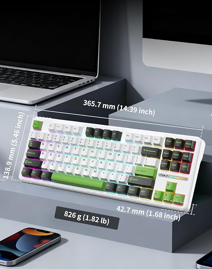 Aula F87 Pro Wireless Mechanical Keyboard 87-Key TKL Tri-Mode (BT5.0/2.4G/USB-C) Hot Swappable Gasket Mount Keyboard 4000mAh Battery RGB Backlit PBT Keycaps Custom Gaming Keyboard for PC Mac