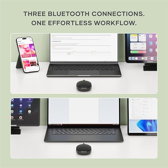 Satechi OntheGo Bluetooth Mouse with USB C Rechargeable Battery Connect up 3 Devices Compact and Portable Wireless Mouse for Laptop Computer Tablet – Black