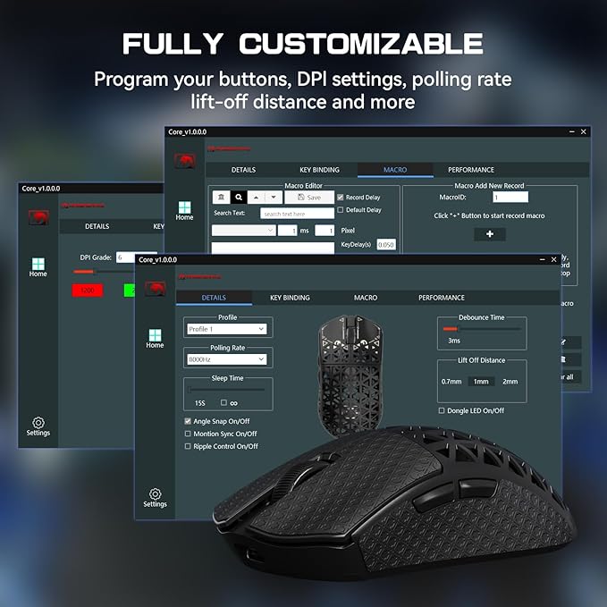 MAMBASNAKE M5 Ultra Carbon Fiber 8KHz Wireless Gaming MousePAW3950 Sensor 42K DPI39g Lightweight Tri-Mode 2.4GHz/BT/Wired Computer MiceWeb Driver Supportfor Win/Mac/FPS/MOBA/Esports-Black(B)