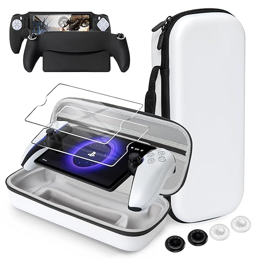 CoBak Hard Carrying Shell Case for PlayStation Portal Remote Player - with 2 Screen Protector 1 Grip Case 4 Thumb Grip Caps Hard Outer Cover for PS5 Portal White