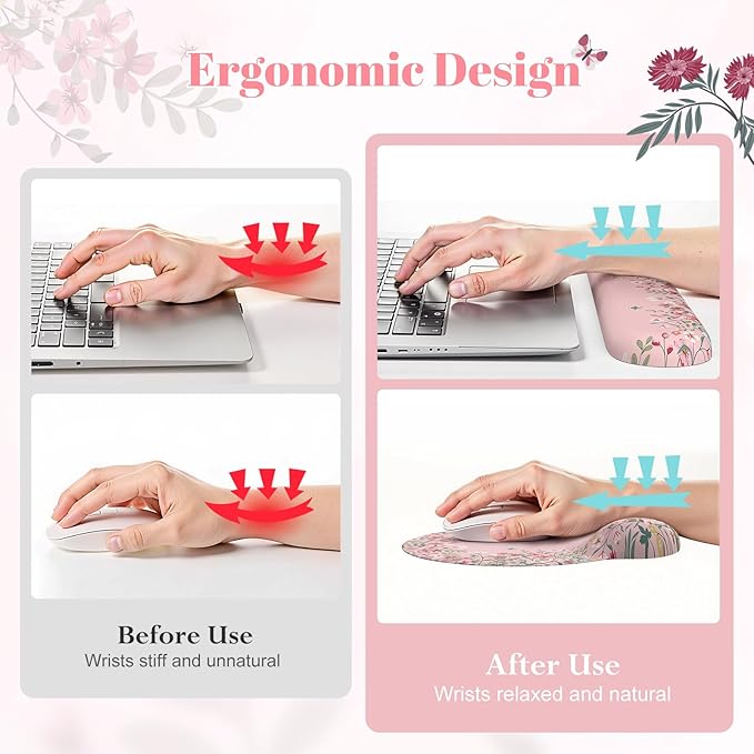 iLeadon Desk Matt for Desktop Non Slip Base Mouse Pad with Wrist Rest Wrist Pad for Keyboard Gaming Mouse Pad Large Anti-Fatigue Gel Mousepad with Wrist Support (Pink)