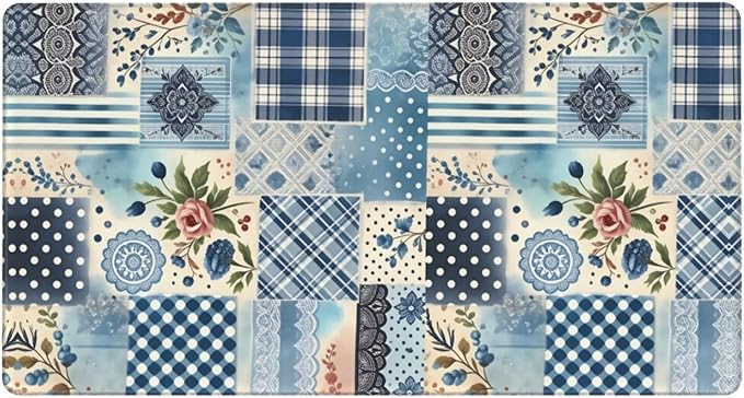 Vibrant Blue White Floral Bohemian Desk Cover MatExtended Large Mouse PadComputer Laptop Mat Desk Decor for Office Game Home 30x16 Inch