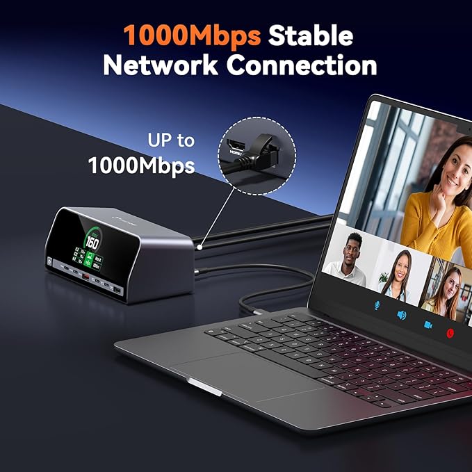TobenONE Docking Station 13-in-1 Laptop Docking Station Dual 4K Monitor with HDMI 100W PD Ports 10Gbps USB A/C LCD Smart Display Gigabit Ethernet 160W Max Output for Dell HP Lenovo and More